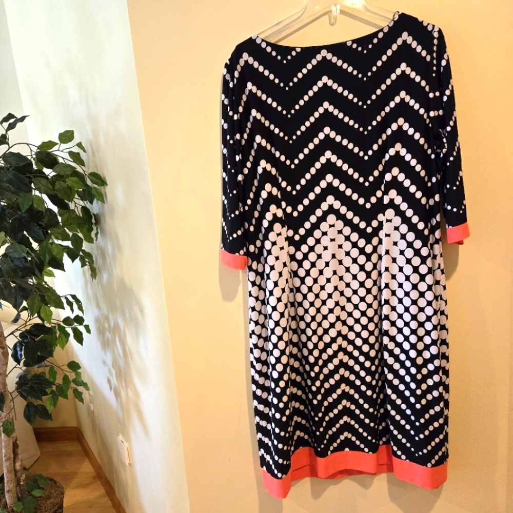 NWOT, Studio One Black, White, Orange Inverted Polka Dot Dress, Size 1X - Picture 2 of 3